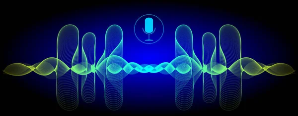 Voice Recognition with a microphone and glossy soundwaves  illustration