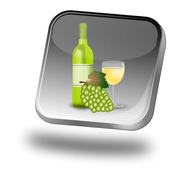 Silver Button White Wine Bottle Glass Wine Grapes Illustration — Stock Photo, Image