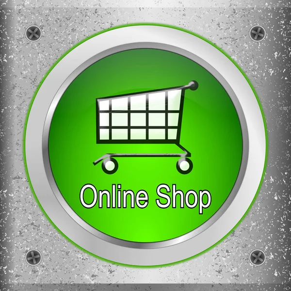 Groene Online Shop Button Een Metalen Plaat Illustratie — Stockfoto