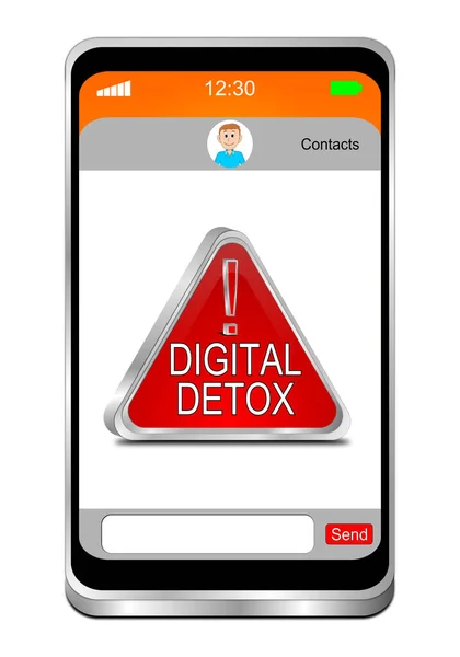 Smartphone Con Detox Digital Rojo Signo Redes Sociales Ilustración —  Fotos de Stock