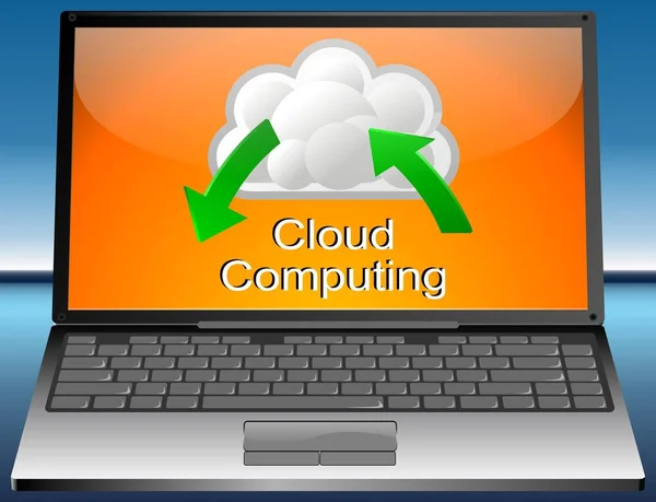 Laptop Computer Met Knop Cloud Computing Oranje Bureaublad Illustratie — Stockfoto