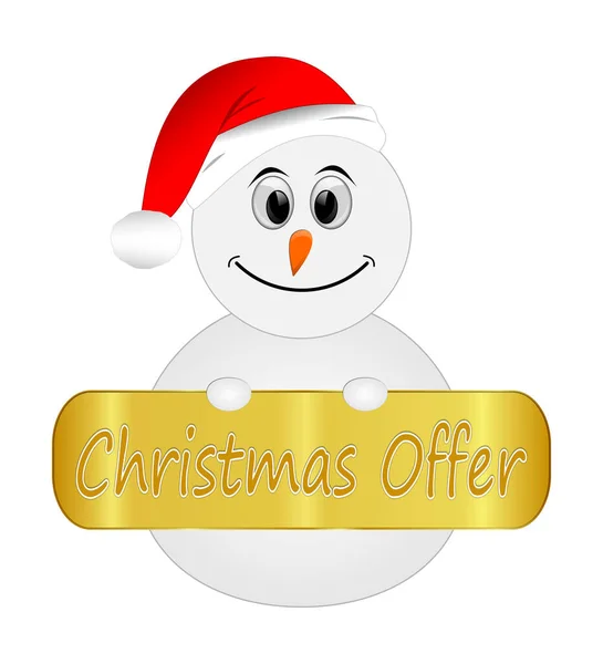 Snowman Golden Christmas Offer Label Illustration — Stock Photo, Image