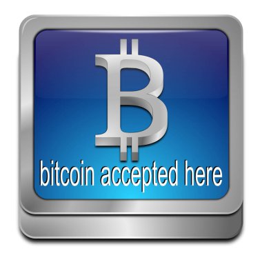 Mavi Bitcoin burada kabul edildi düğmesi - 3D illüstrasyon