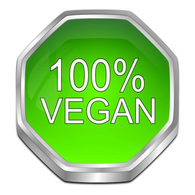 % 100 Vegan Düğmesi yeşili - 3D illüstrasyon