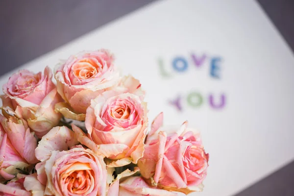 colorful letters i love you and roses bouquet - love background