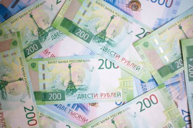 Moskova, Rusya - 08 28 2018: yeni banknotlar Rus ruble, üstten görünüm