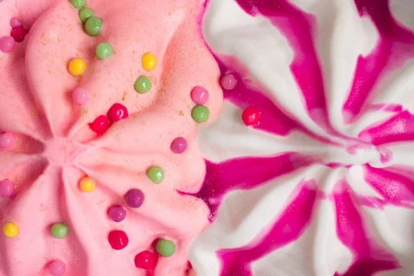 Raspberry Strawberry Ice Cream Syrup Wooden Table Summer Mood Snack — Stock Photo, Image