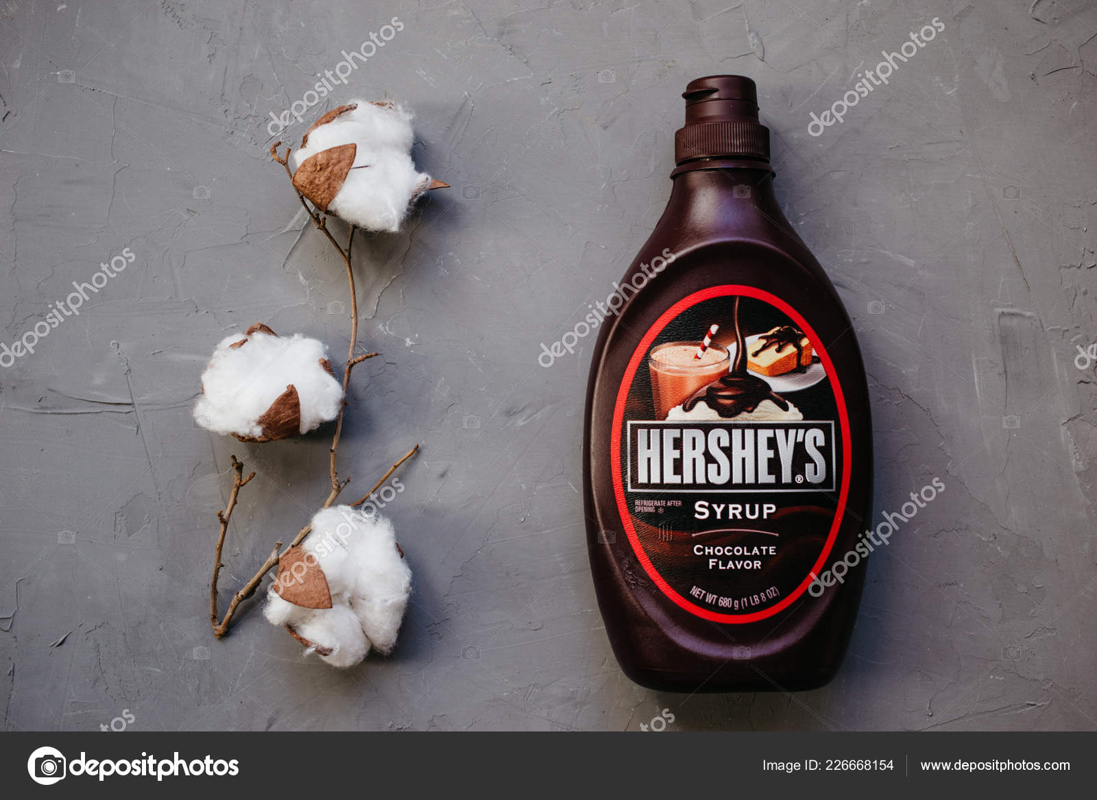 Moscow Russia 2018 Bottle Hershey s Chocolate Syrup Cotton Plant Gray moscow-russia-2018-bottle-hershey-s-chocolate-syrup-cotton-plant-gray