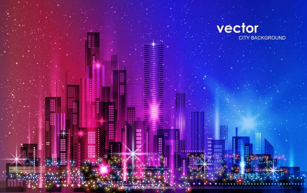 Cidade Panorama Noturno Ilustração Com Arquitetura Arranha Céus Megapolis Edifícios — Vetor de Stock