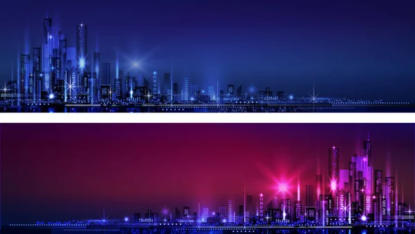 Městská silulinka v nočním horizontálním proužku — Stockový vektor