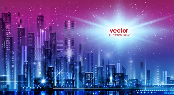 Night City Illustration Neon Glow Vivid Colors Illustration Architecture Skyscrapers — Stock Vector