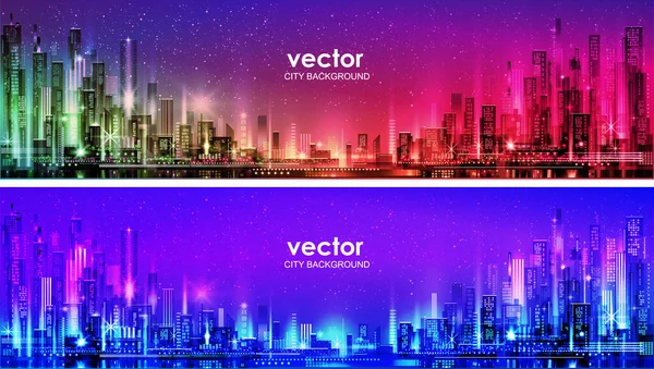 Night City Illustration Neon Glow Vivid Colors Illustration Architecture Skyscrapers — Stock Vector