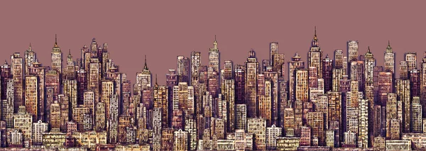Skyline Ciudad Ilustración Dibujada Mano Con Arquitectura Rascacielos Edificios Megápolis — Foto de Stock