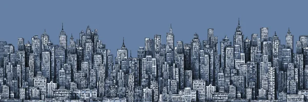 스카이라인 손으로 그린건 마천루 시내의 대도시 건물들 — 스톡 사진