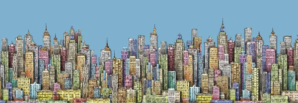 City Skyline Hand Drawn Illustration Architecture Skyscrapers Megapolis Buildings Downtown — Stock Photo, Image