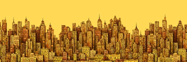 Panorama Města Ručně Kreslené Ilustrace Architekturou Mrakodrapy Megapolské Budovy Centru — Stock fotografie