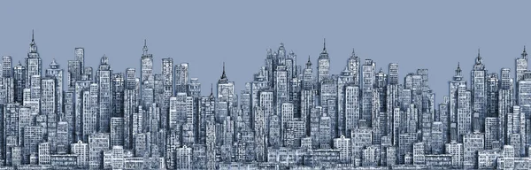 Skyline Della Città Illustrazione Disegnata Mano Con Architettura Grattacieli Edifici — Foto Stock