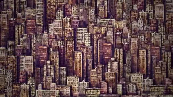 Animation Handgezeichneter Urbaner Szenen Stadtbild Stadthintergrund Mit Architektur Wolkenkratzern Megapolis — Stockvideo