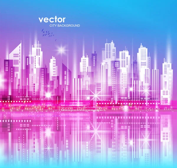 Ciudad Moderna Horizonte Con Reflejo Agua Ilustración Con Arquitectura Rascacielos — Vector de stock