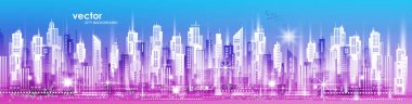 Kentsel vektör şehri. Skyline şehir siluetleri. Şehir peyzaj şablonu. İnce Çizgili Şehir manzarası