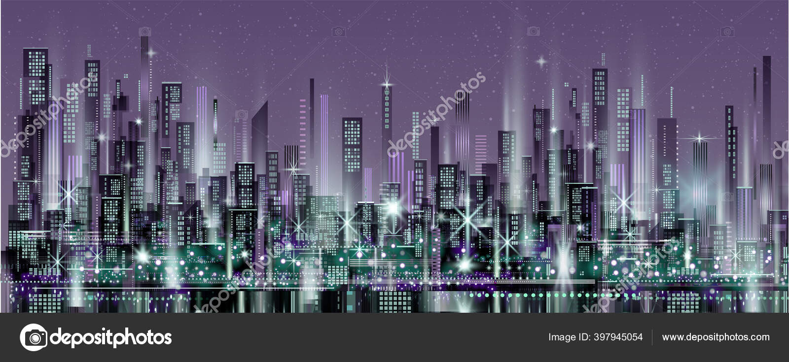 Urbano Vector Paisaje Urbano Por Noche Siluetas Ciudad Skyline Fondo Vector  de stock #397945054 de ©dahabians, image size:1600x735