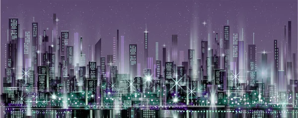 Urbano Vector Paisaje Urbano Por Noche Siluetas Ciudad Skyline Fondo — Vector de stock