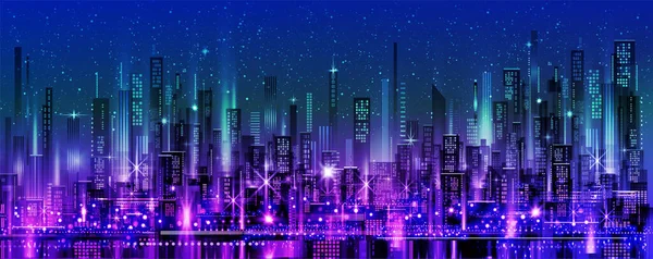 Urbanes Stadtbild Bei Nacht Silhouetten Der Skyline Stadthintergrund Mit Architektur — Stockvektor