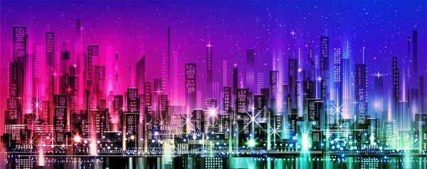 Urbano Vector Paisaje Urbano Por Noche Siluetas Ciudad Skyline Fondo — Vector de stock