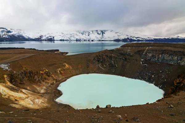 Vista Panorâmica Lago Geotérmico Viti Cratera Askja Islândia — Fotografia de Stock