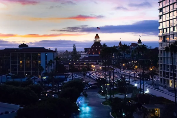 Panorama Hotel Del Coronado Solnedgången San Diego Kalifornien Populärt Hotell — Stockfoto