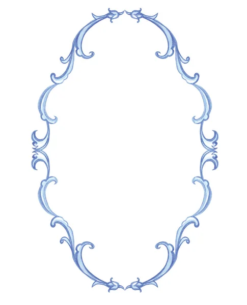 Frame of baroque pattern, watercolor painting on white background, isolated.