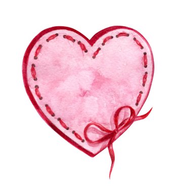 Bir yay, izole kırpma yolu ile beyaz bir arka plan üzerinde çizim suluboya ile kalp şeklinde etiket.