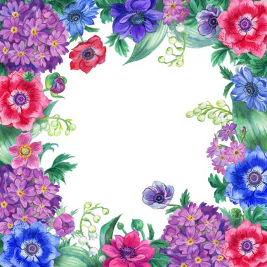 Bahar çiçekleri, suluboya resim, kartpostal St Sevgililer günü düğün, vb çerçeve.