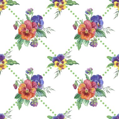 Sulu boya Dikişsiz desen hercai menekşe ve süsleme.