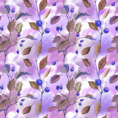 Çilek ve hawthorns ve meyve olan yabani elma ağaçlarının Dikişsiz suluboya desen