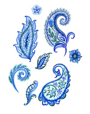 Desenli desenleri kümesi izole beyaz zemin üzerine suluboya desen.