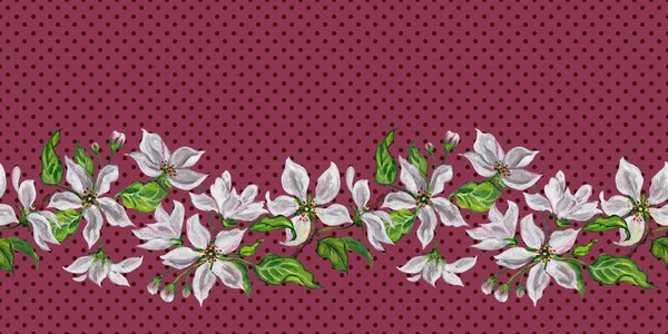 Bezproblémové Okraji Květů Nebo Jablečné Hruškové Ruční Kresba — Stock fotografie
