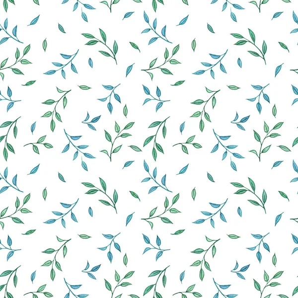 Seamless Watercolor Pattern Twigs Leaves — Stock Photo, Image