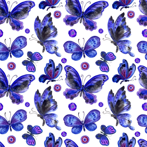 Akwarela Wzór Dekoracyjnymi Motylami — Zdjęcie stockowe