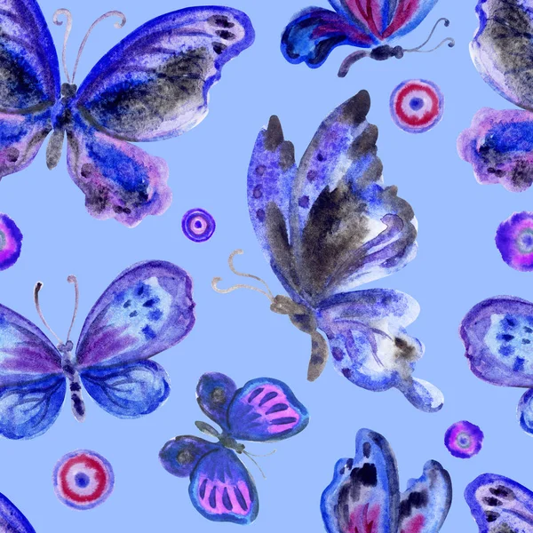 Patrón Acuarela Sin Costuras Mariposas Decorativas — Foto de Stock