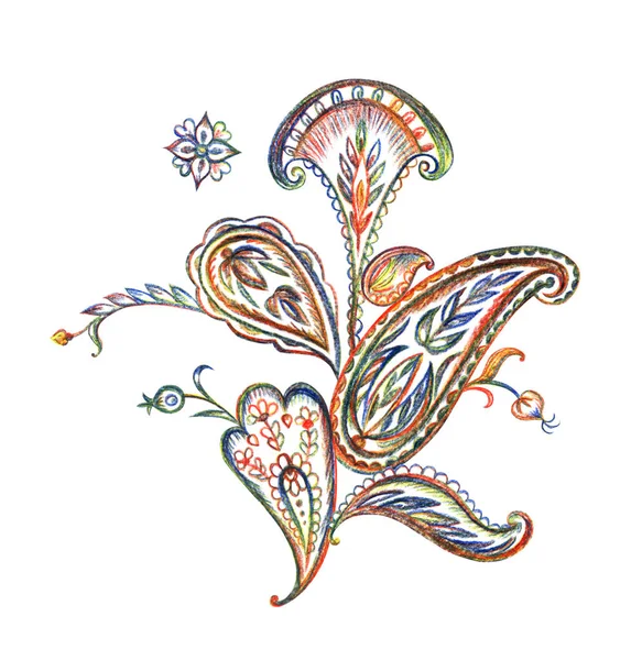 ペイズリー柄 手描きの分離 白い背景の上の花束 — ストック写真