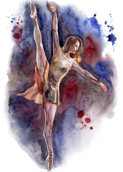 Ballerina in dance, expressive painting by watercolor.