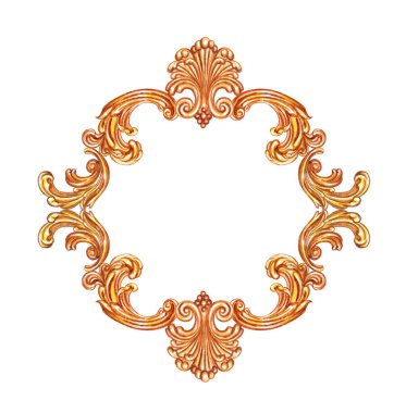 Barok tarzı, izole beyaz zemin üzerine suluboya desen desenli altın çerçeve