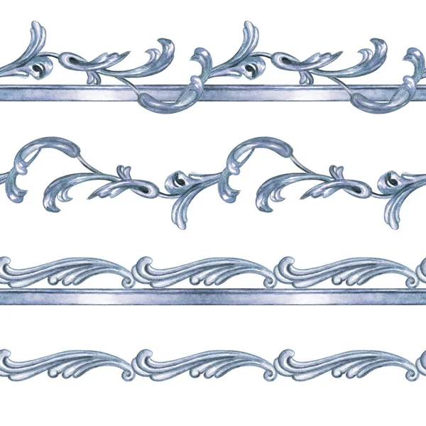 바로크 수채화 패턴의 원활한 테두리 — 스톡 사진