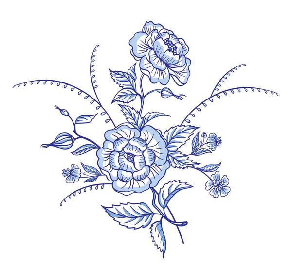 Boeket Van Blauwe Bloemen Witte Achtergrond Vectorillustratie Decoratieve Gestileerde Sieraad — Stockvector