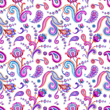 Paisley Dikişsiz desen beyaz arka plan üzerinde. Doğu süsleme, Ulusal geleneksel baskı, suluboya resim.