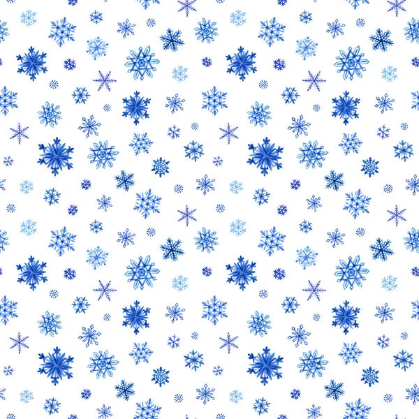 Sněhové Vločky Vzor Bezešvé Akvarel Malba Bílém Pozadí — Stock fotografie