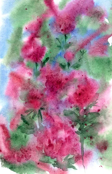 Abstraktní Akvarel Květinové Pozadí Růžové Zelené Expresivní Malba Akvarel — Stock fotografie
