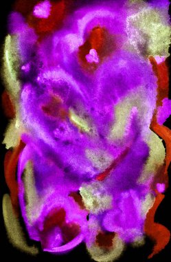 Suluboya arka plan mor tonlarda yürekleri. Etkileyici resim, İzlenimcilik.