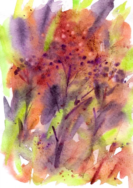 Abstract Watercolor Floral Background Warm Colors Painting Wild Herbs Impressionism — Stock Photo, Image